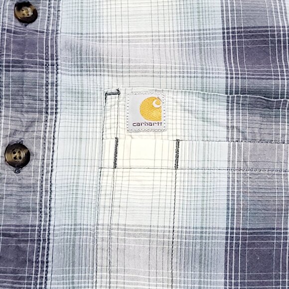 Carhartt Button Down Shirt Men S White Relaxed Fit Windowpane Plaid - Picture 2 of 8